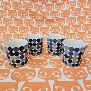 Set of Four blue multicoloured polkadot mugs. President's Choice
